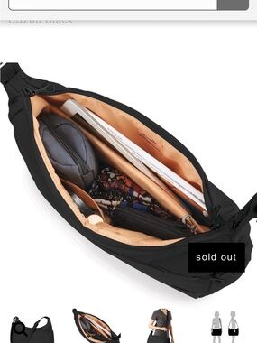 Pacsafe Black Crossbody Sling Bag with Peach Interior